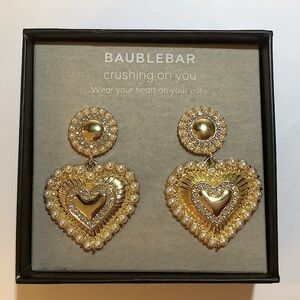 BaubleBar Crushing On You Goldtone Heart Drop Earrings New